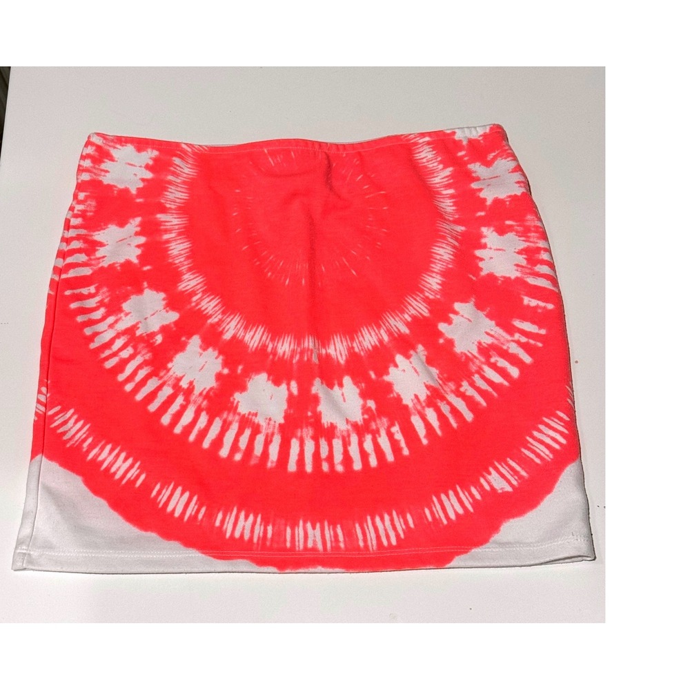 Forever 21 Neon Pink White Tie Dye Mini Skirt Womens Size Large Stretch Bodycon